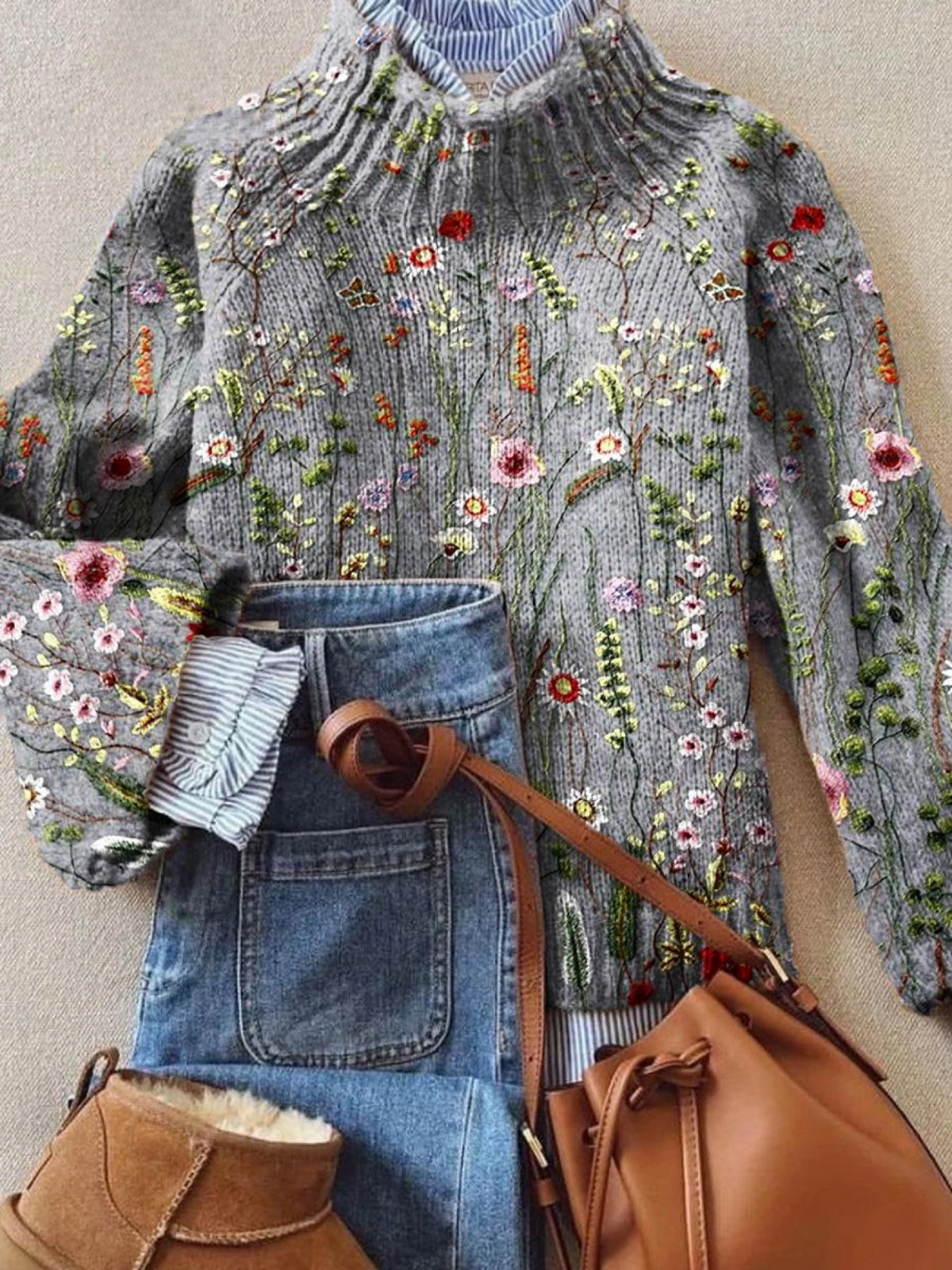Abigail | Klasyczny Vintage Sweter Kwiatowy