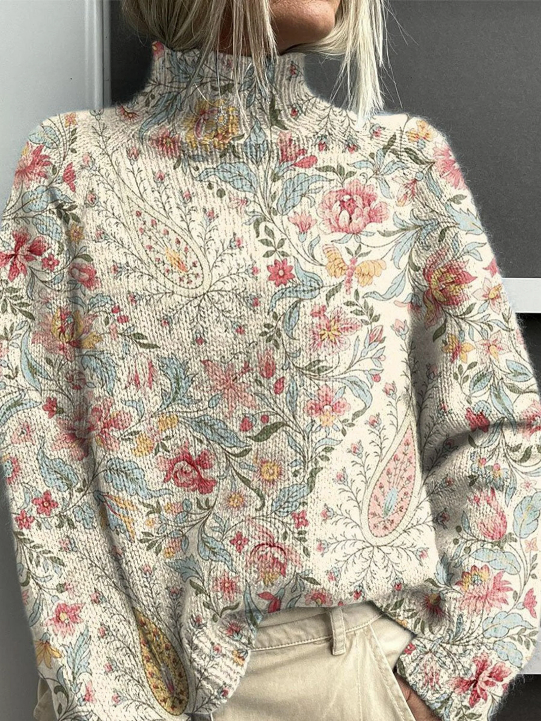 Julia | Vintage Paisley Golf z wysokim kołnierzem