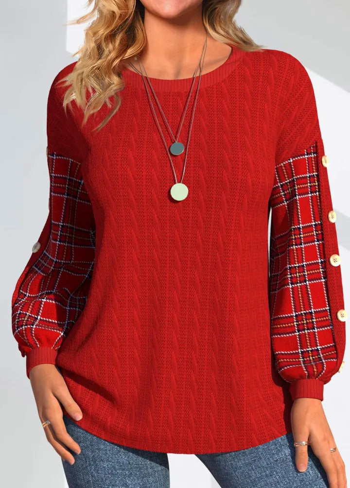 Ida | Czerwony sweter z checked rękawami
