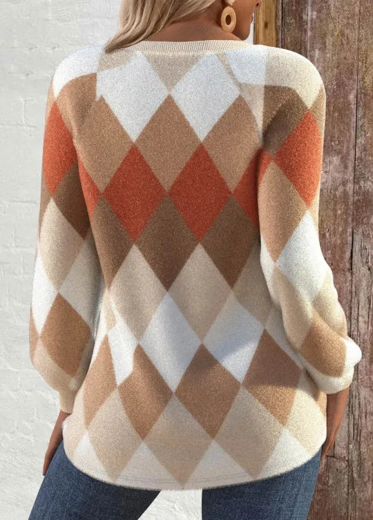 Muster | Karierter Pullover mit Knopfdetail