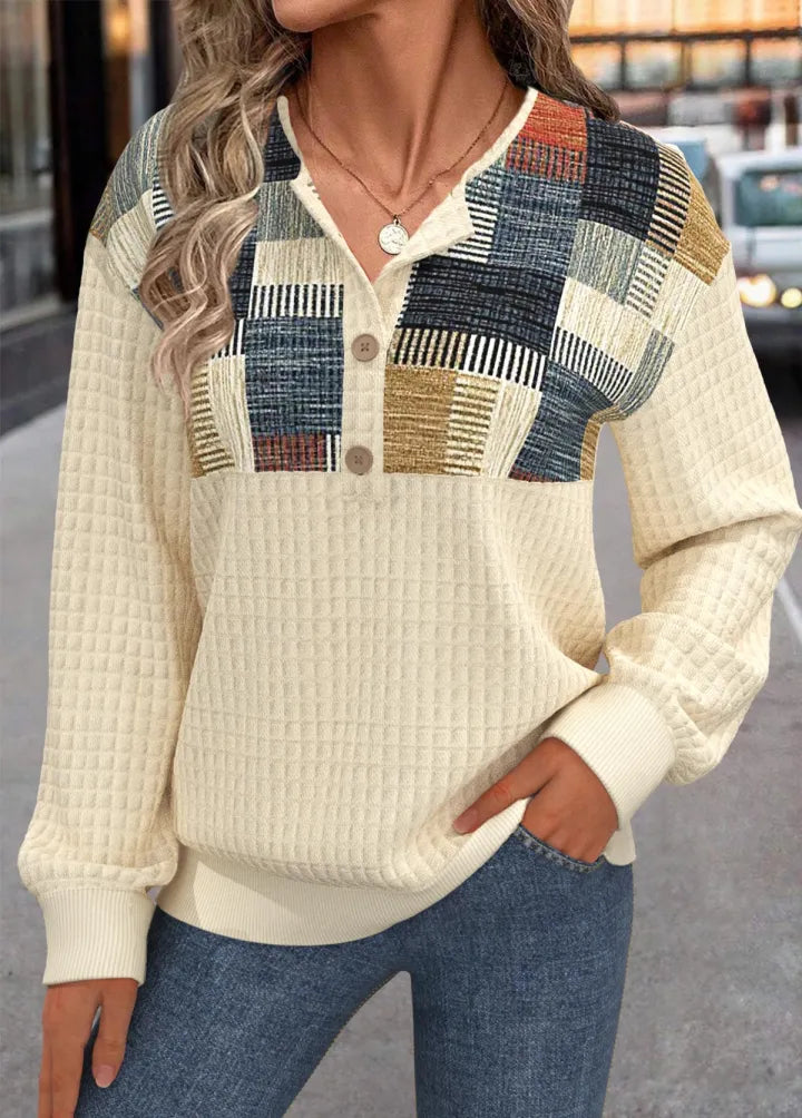 Linora | Patchwork-Pullover mit Knopfleiste