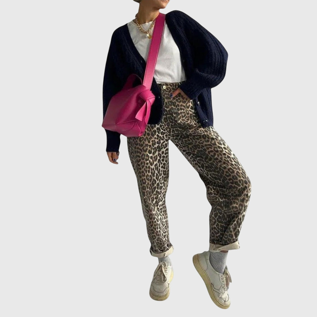 Chandra – Vintage-Jeans mit Löwen-Print