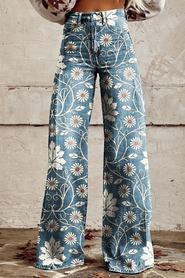 MARGHERITA | ELEGANCKIE SPODNIE W STYLU BOHO Z MOTYWEM KWIATOWYM