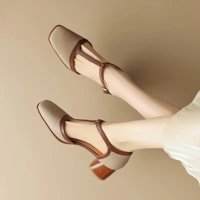 Isava Echtleder-Midi-Absatzschuhe