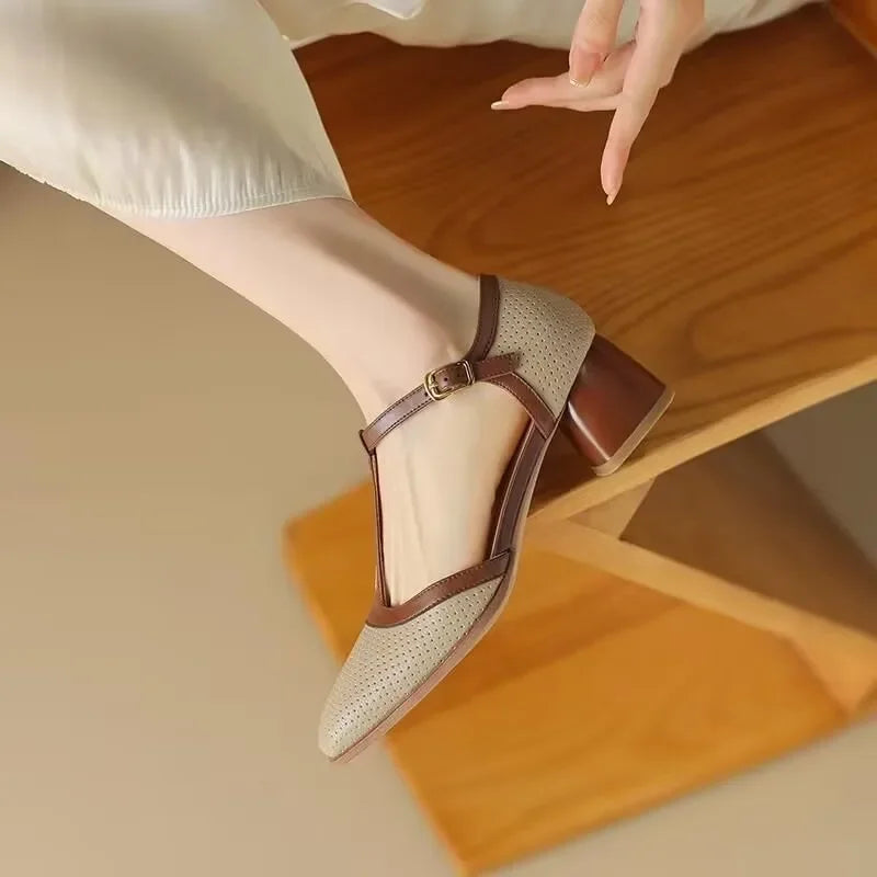 Isava Echtleder-Midi-Absatzschuhe