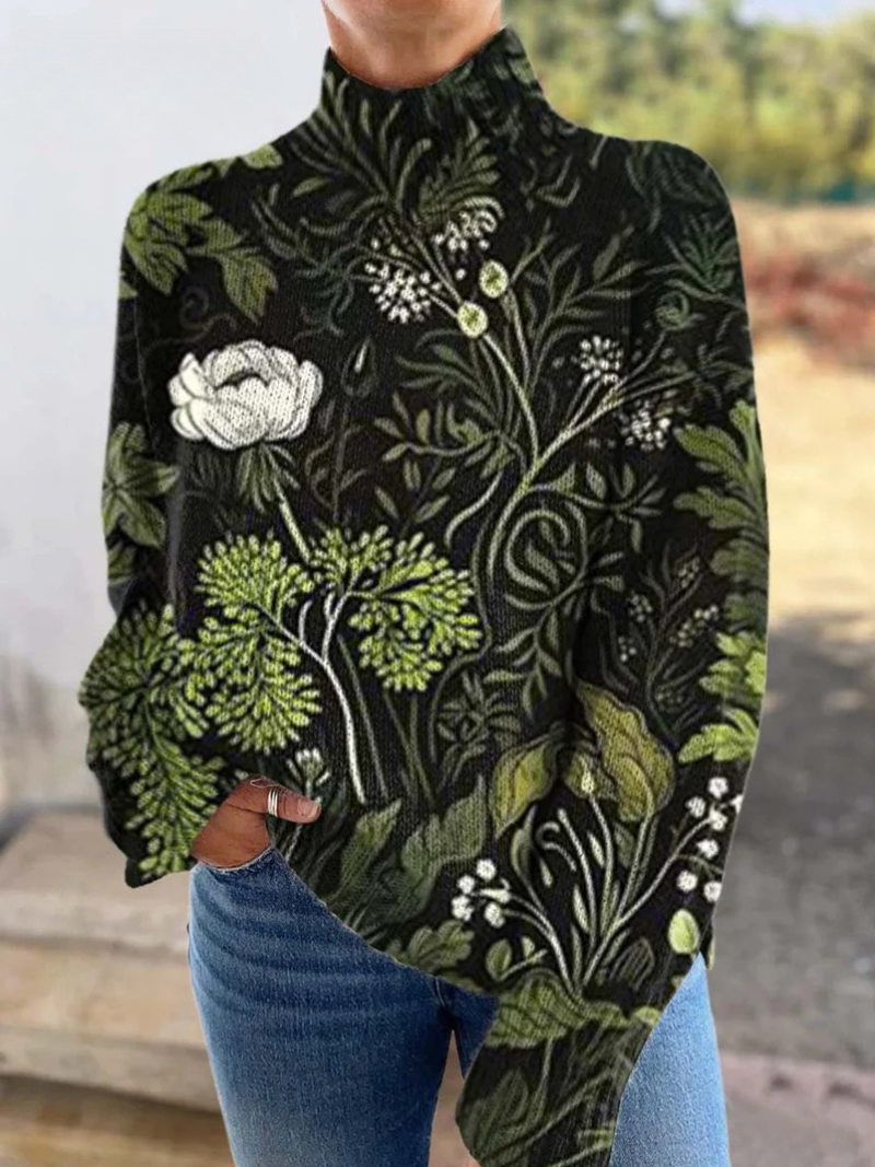 Tess | Rollkragenpullover mit botanischem Muster