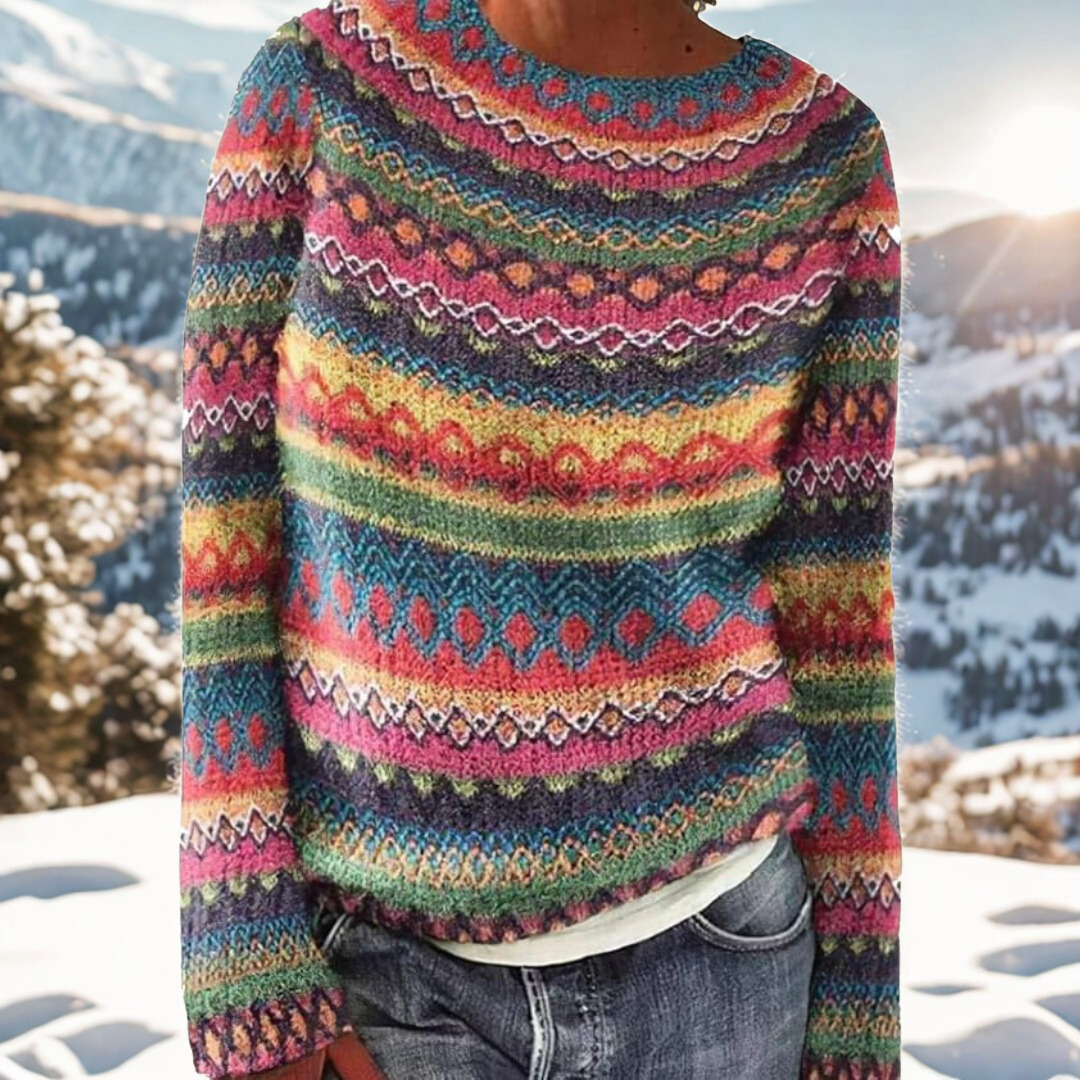 Liv – Zimowy sweter z nordyckim wzorem na ramionach