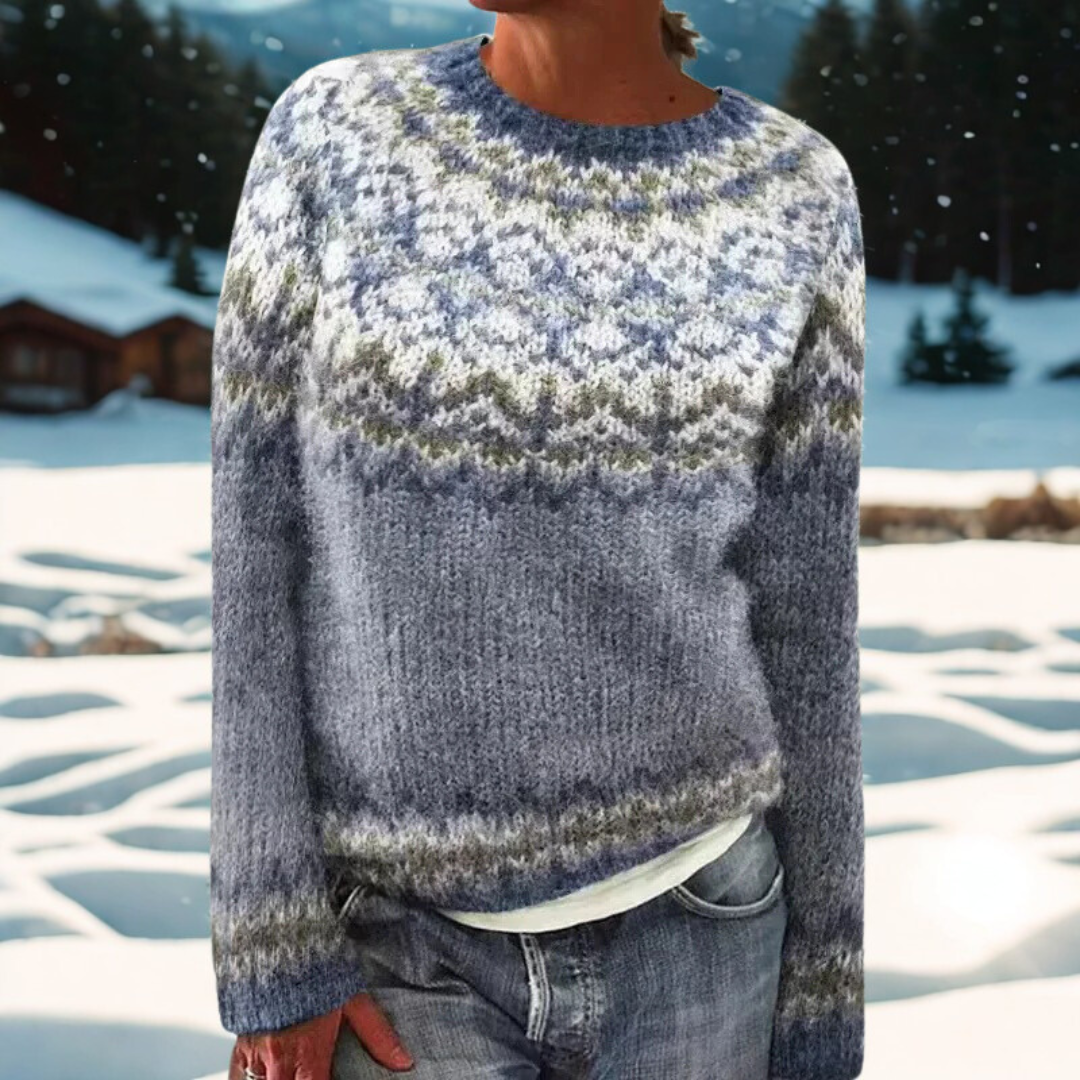 Genevieve – Ciepły sweter z tradycyjnym wzorem na ramionach