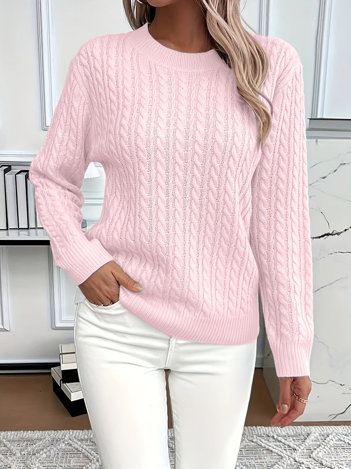 Evelyn | Przytulny Różowy Sweter w Warkocze