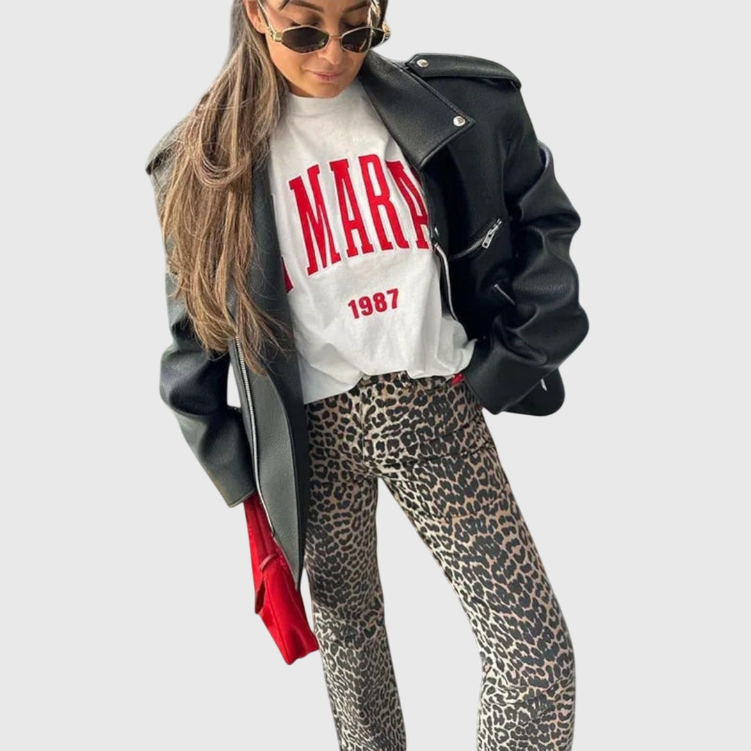 Chandra – Vintage-Jeans mit Löwen-Print
