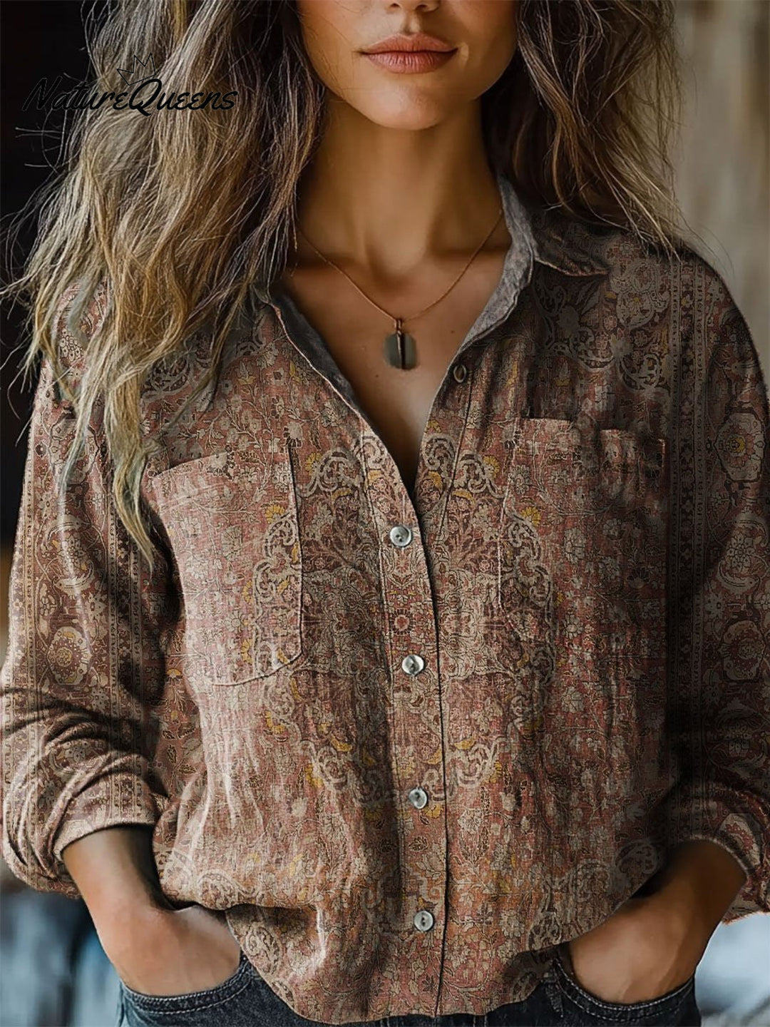 Damen-Langarmshirt mit Vintage-Print, leger, bequem, aus Baumwolle
