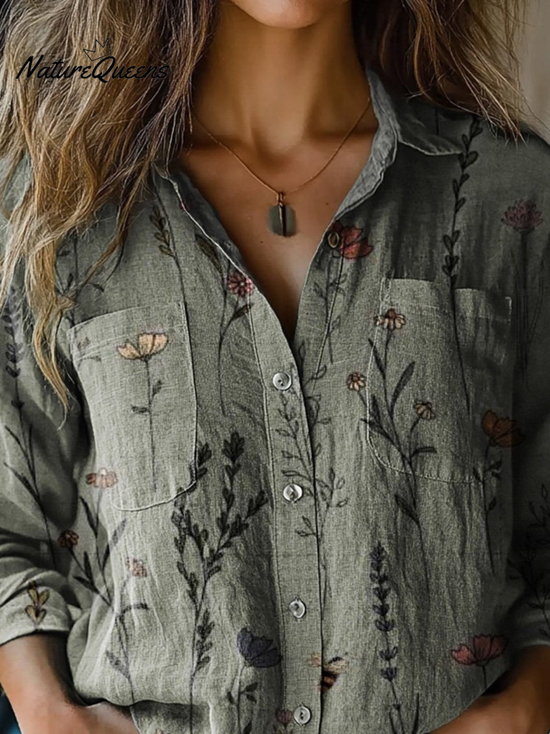 Vintage Damen Langarmhemd mit Blumenmuster