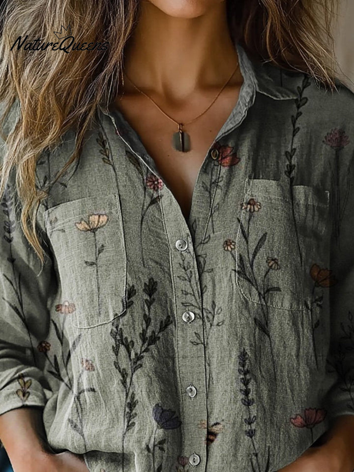 Vintage Damen Langarmhemd mit Blumenmuster