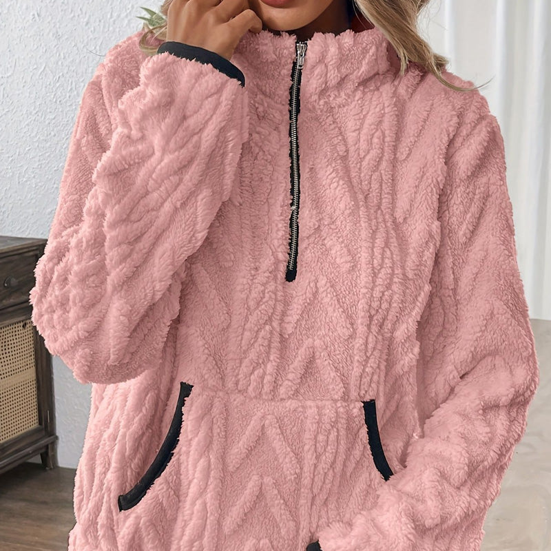Harper | Przytulny Różowy Fuzzy Polar z Pockets